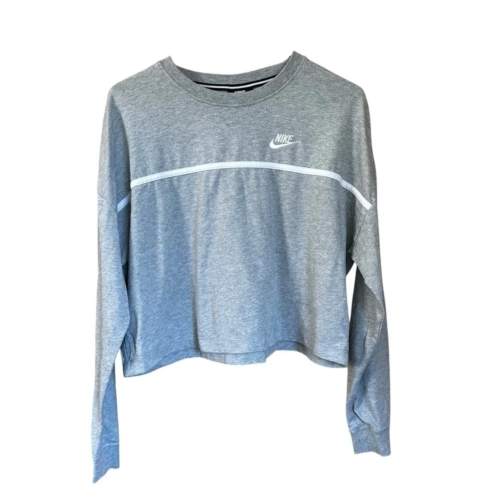 Nike Cropped Crew Neck Swoosh Jersey Top Size Grey M